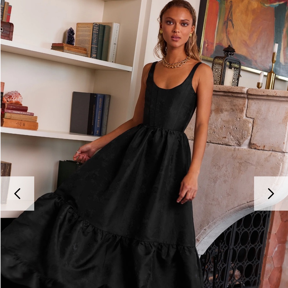 V. Chapman The Avery Dress in Black Windsor Brocade